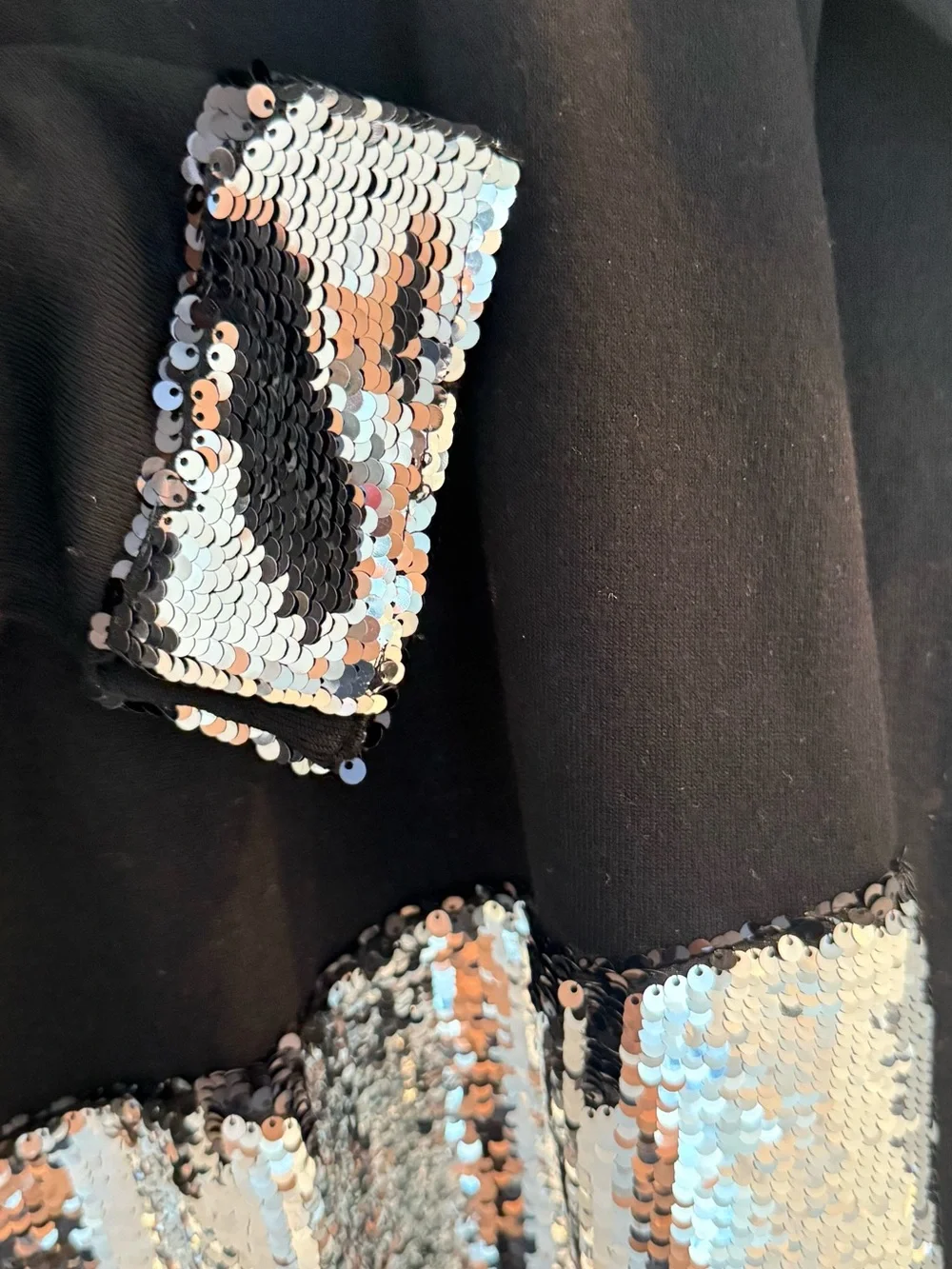 New York & Company Black Cold-Shoulder Skirt with Silver Sequin Hem